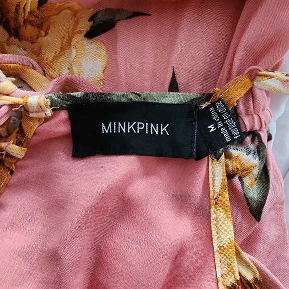 MINKPINK Dress Womens Medium Pink Floral Ruffle Midi - Picture 5 of 5